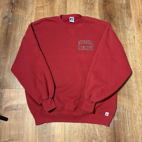 Vintage Russell Athletic Crewneck Sweatshirt Red Embroidered Mens L Heavyweight - Picture 1 of 7